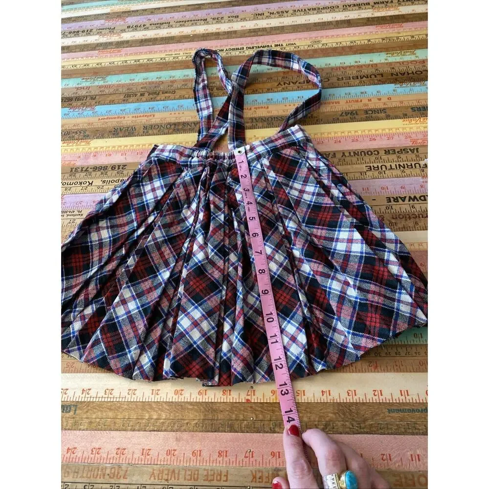 Vintage Sears Roebuck Girls 5 Jumper Skirt Bib Overall Wool Blend Plaid S MCM